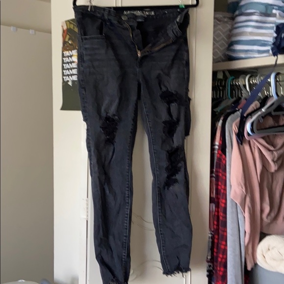 Majorly Distressed Black American Eagle Jeans - Picture 1 of 8